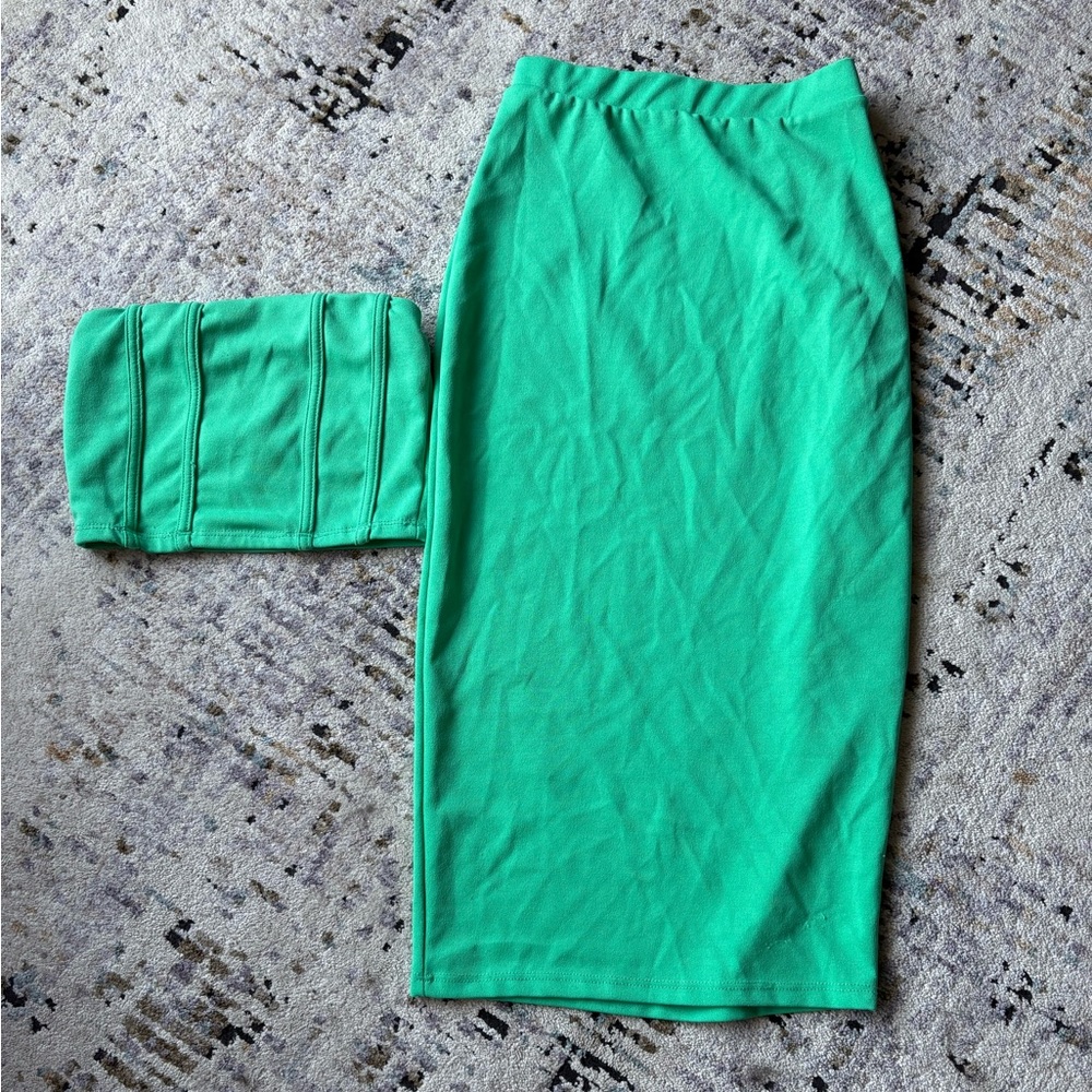 Green Two Piece Set, Tube Top And Skirt
